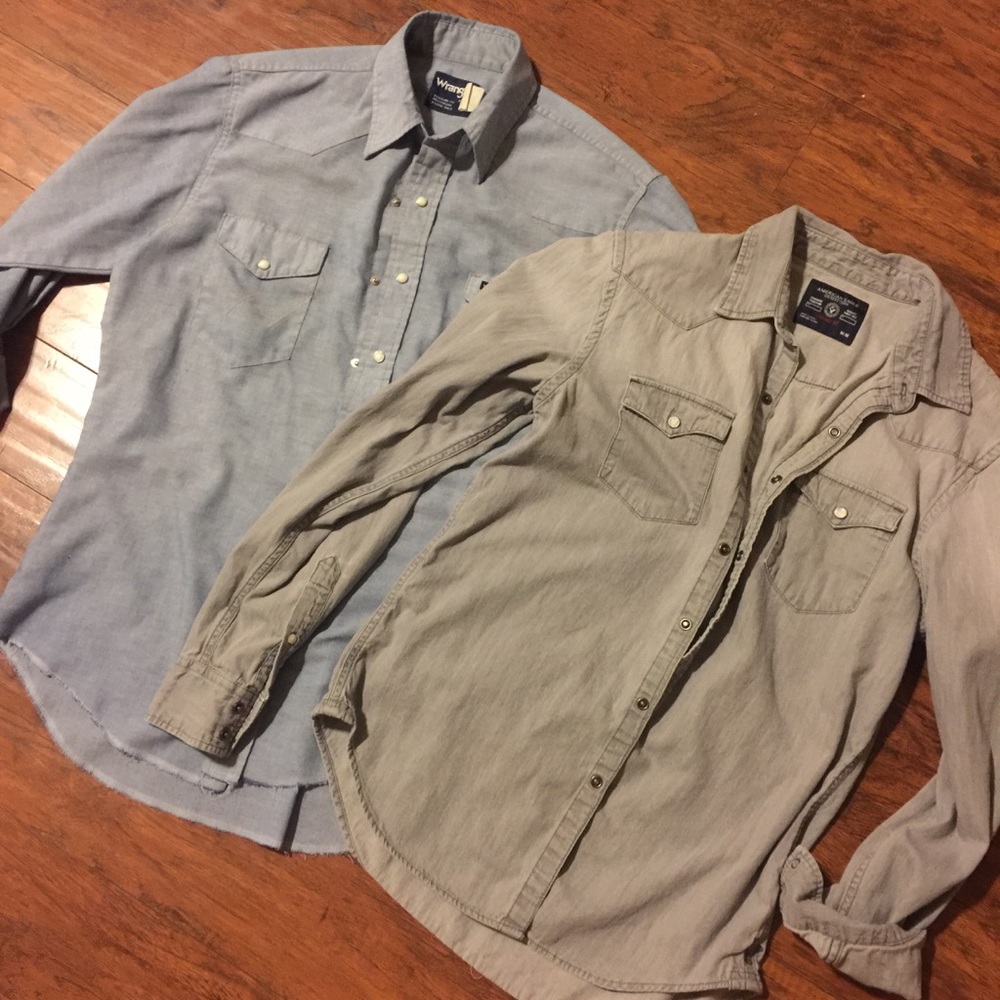 Two men’s medium casual button down shirts